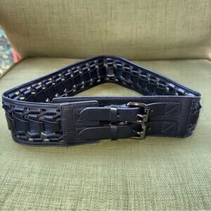 BCBGMaxAzria Women's Thick Black Double Buckle Woven Belt  Size Small